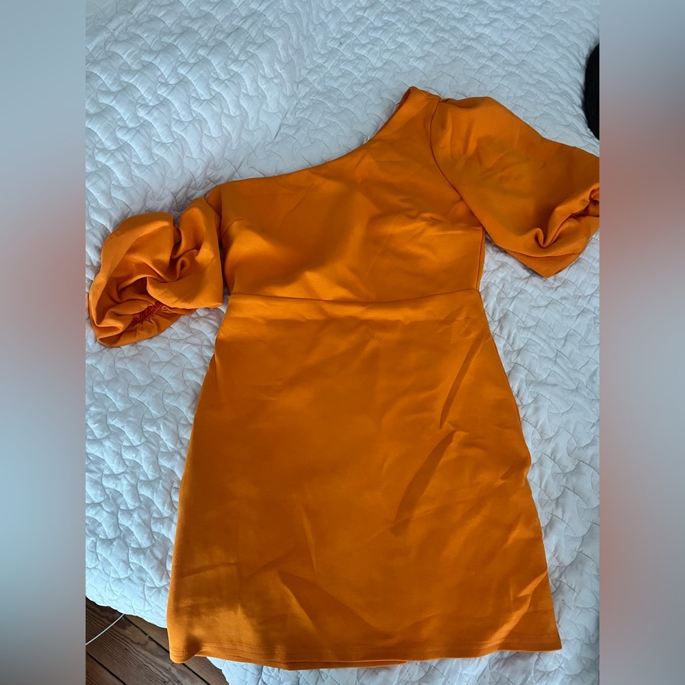 Tennessee Orange One Shoulder Puff Sleeve Cocktail Dress
